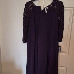 Julian Taylor Deep Purple Lace Long Sleeve Dress